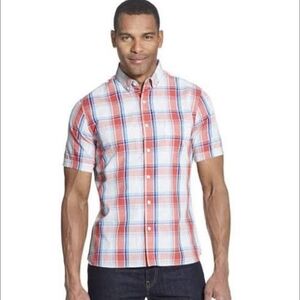 NWOT Men's Van Heusen Plaid Short Sleeve Button Up Collared Shirt, Sz S/P
